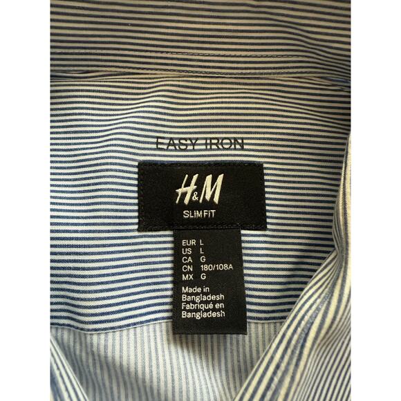 H&M Men's Slim Fit Blue Pinstripe Button Down Shirt Size L Career Office - Picture 2 of 9